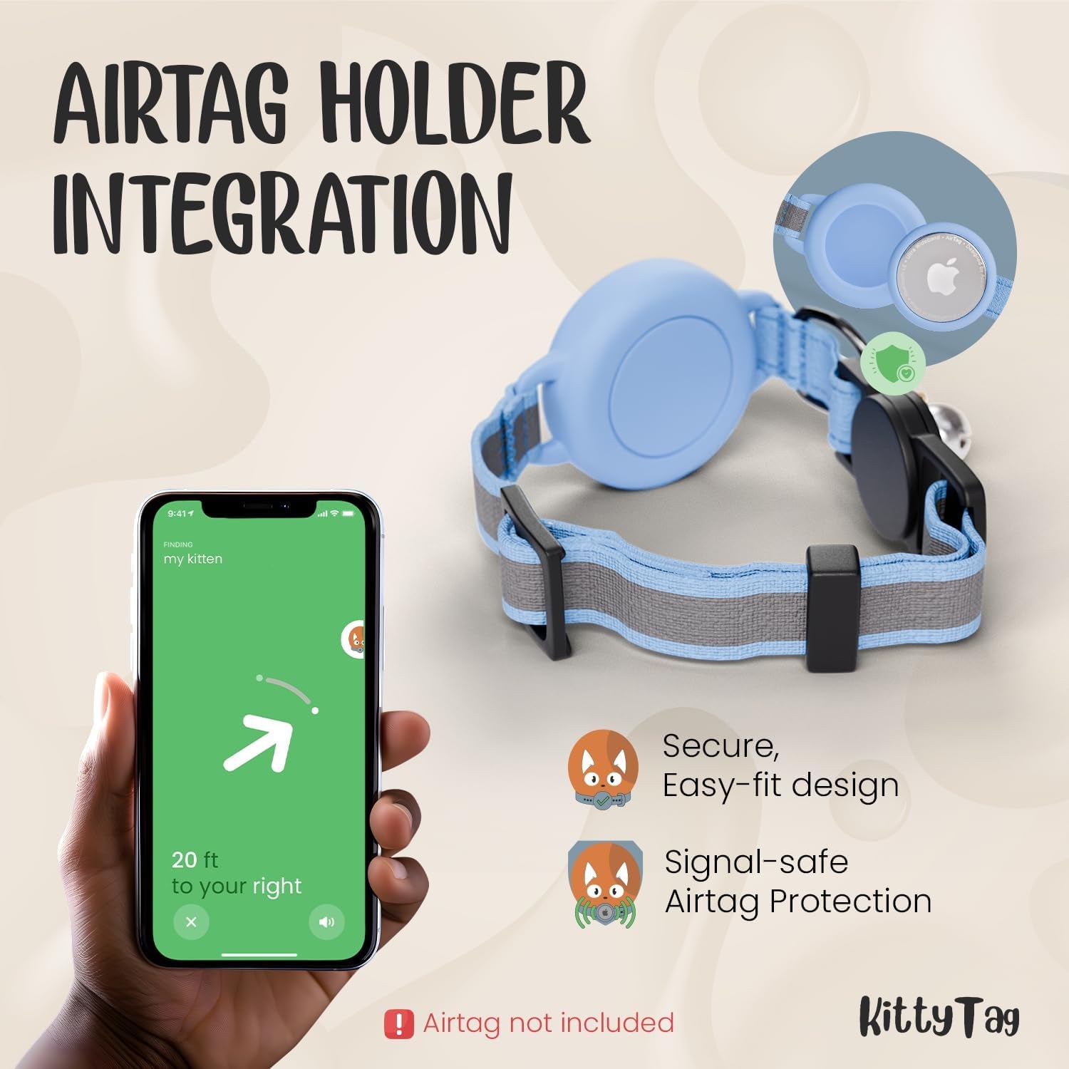 Reflective Airtag Cat Collar with Air Tag Holder and Bell, Quick Release Cat Collar, Compatible with Airtag and Iphone, Safe, Adjustable, and Anti-Choke Apple Airtag Holder for Cats (Blue)