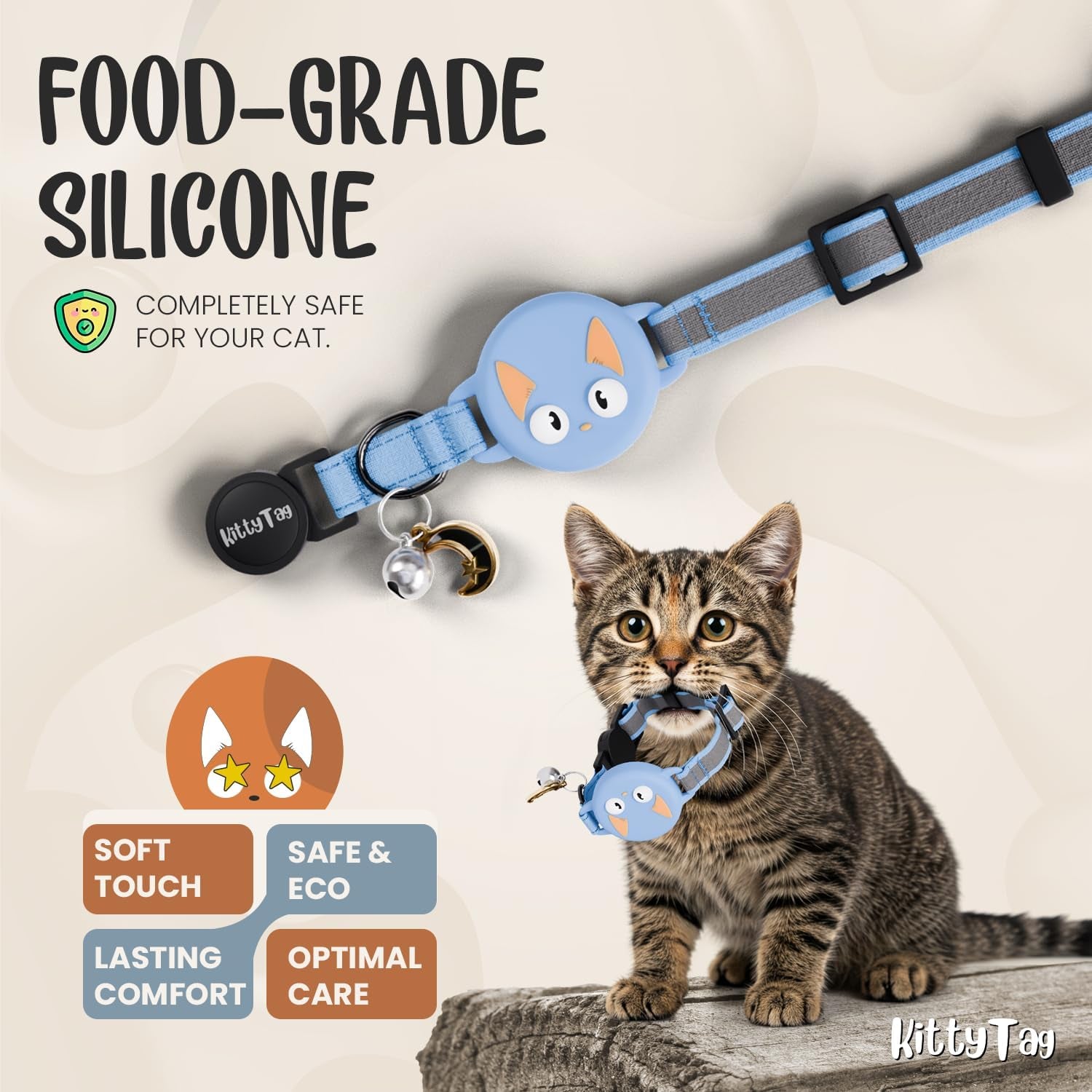 Reflective Airtag Cat Collar with Air Tag Holder and Bell, Quick Release Cat Collar, Compatible with Airtag and Iphone, Safe, Adjustable, and Anti-Choke Apple Airtag Holder for Cats (Blue)