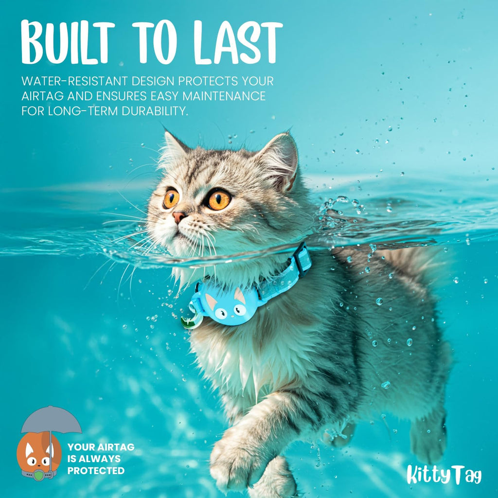Reflective Airtag Cat Collar with Air Tag Holder and Bell, Quick Release Cat Collar, Compatible with Airtag and Iphone, Safe, Adjustable, and Anti-Choke Apple Airtag Holder for Cats (Blue)