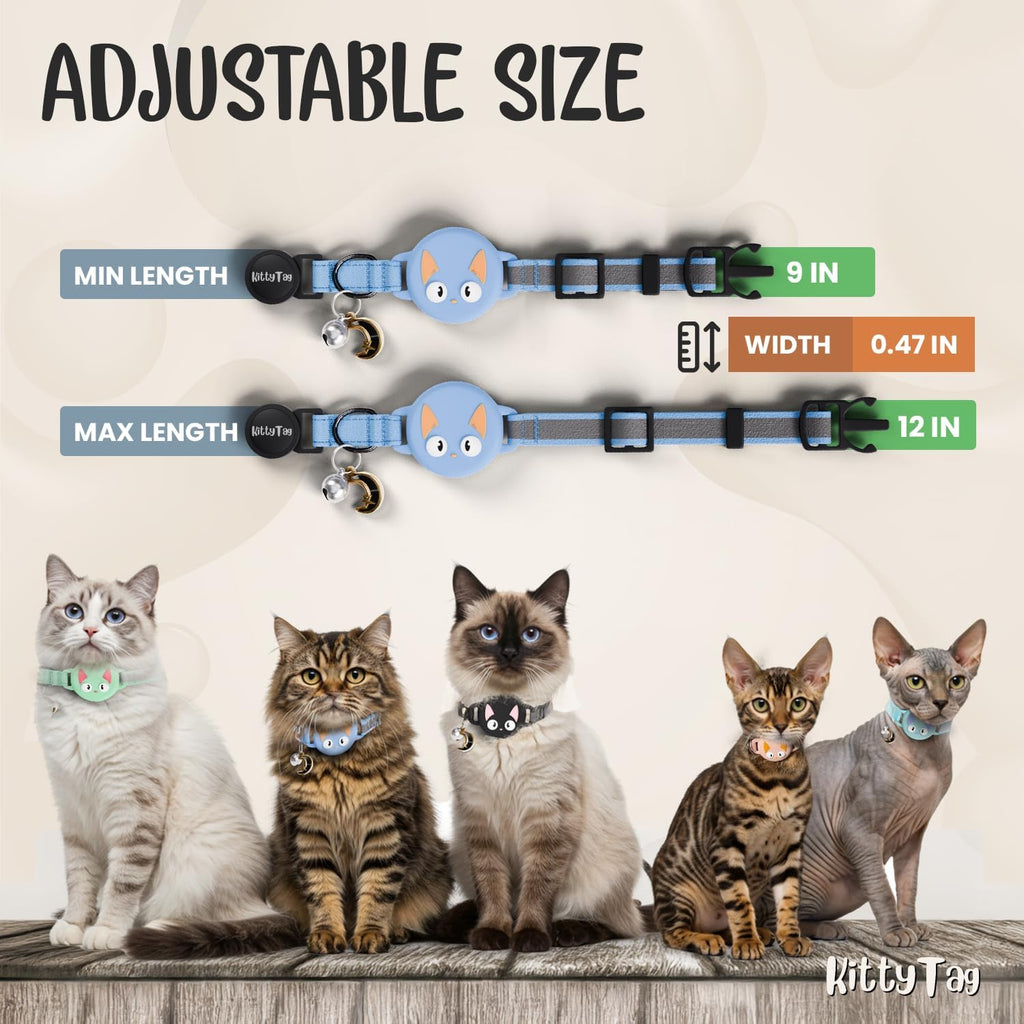 Reflective Airtag Cat Collar with Air Tag Holder and Bell, Quick Release Cat Collar, Compatible with Airtag and Iphone, Safe, Adjustable, and Anti-Choke Apple Airtag Holder for Cats (Blue)