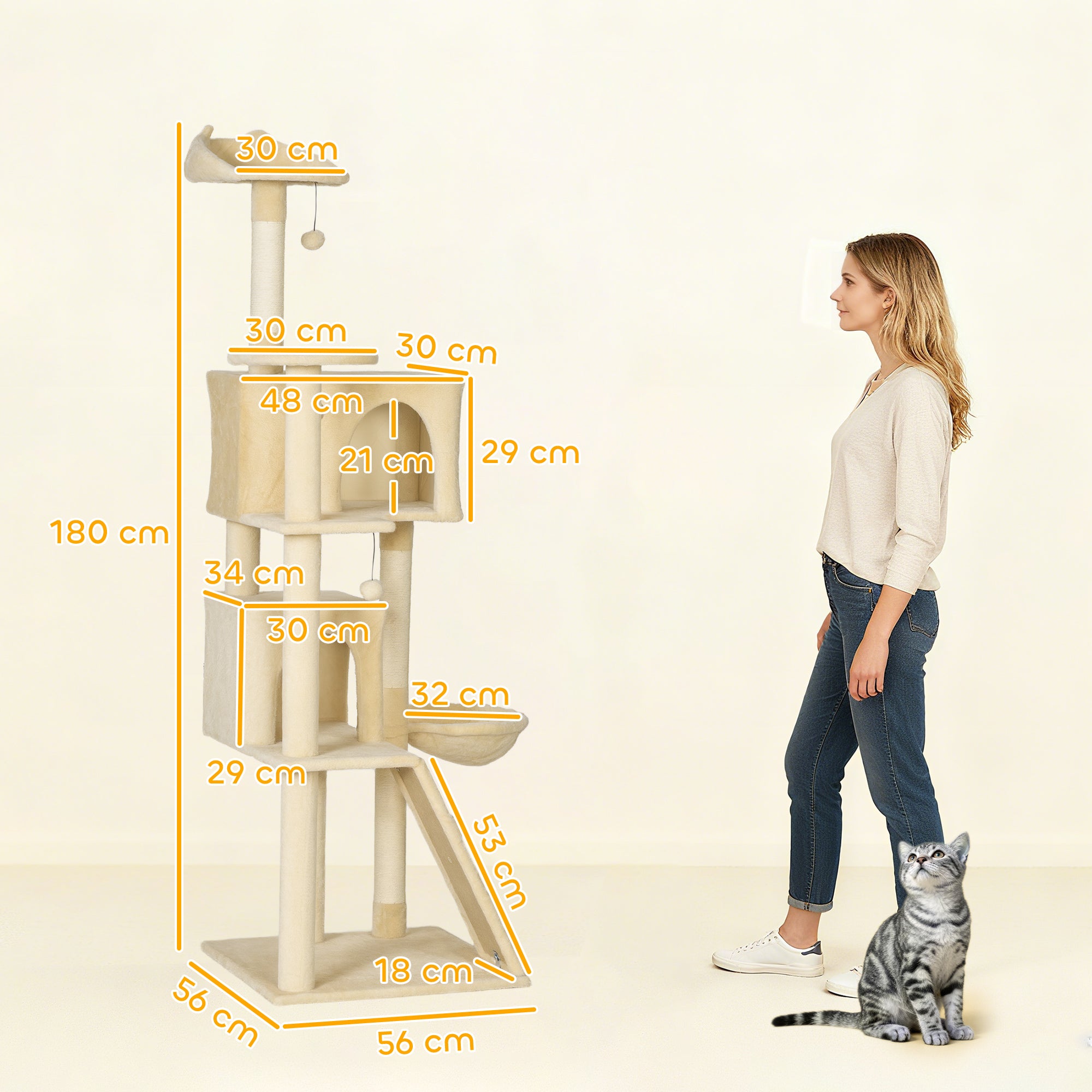 Cat Tree, Large Cat Tower with Sisal Scratching Posts, Cat Houses