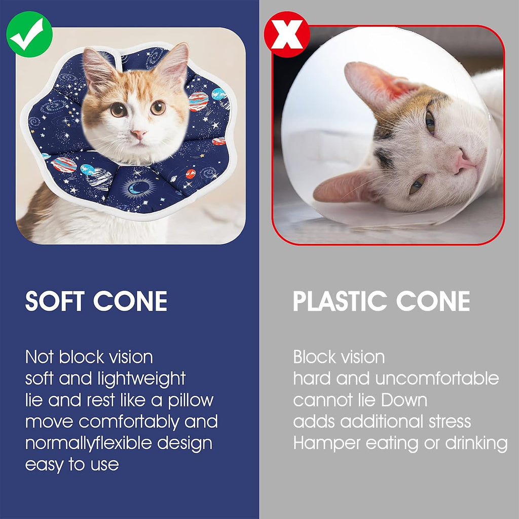 Soft Cat Cone Collar, Protective Cute Small Cat Recovery Collar Adjustable Fasteners Collars for Kittens Cats E-Collars after Surgery Protective Wound Healing, Fit 6.3"-9" Neck Circumference
