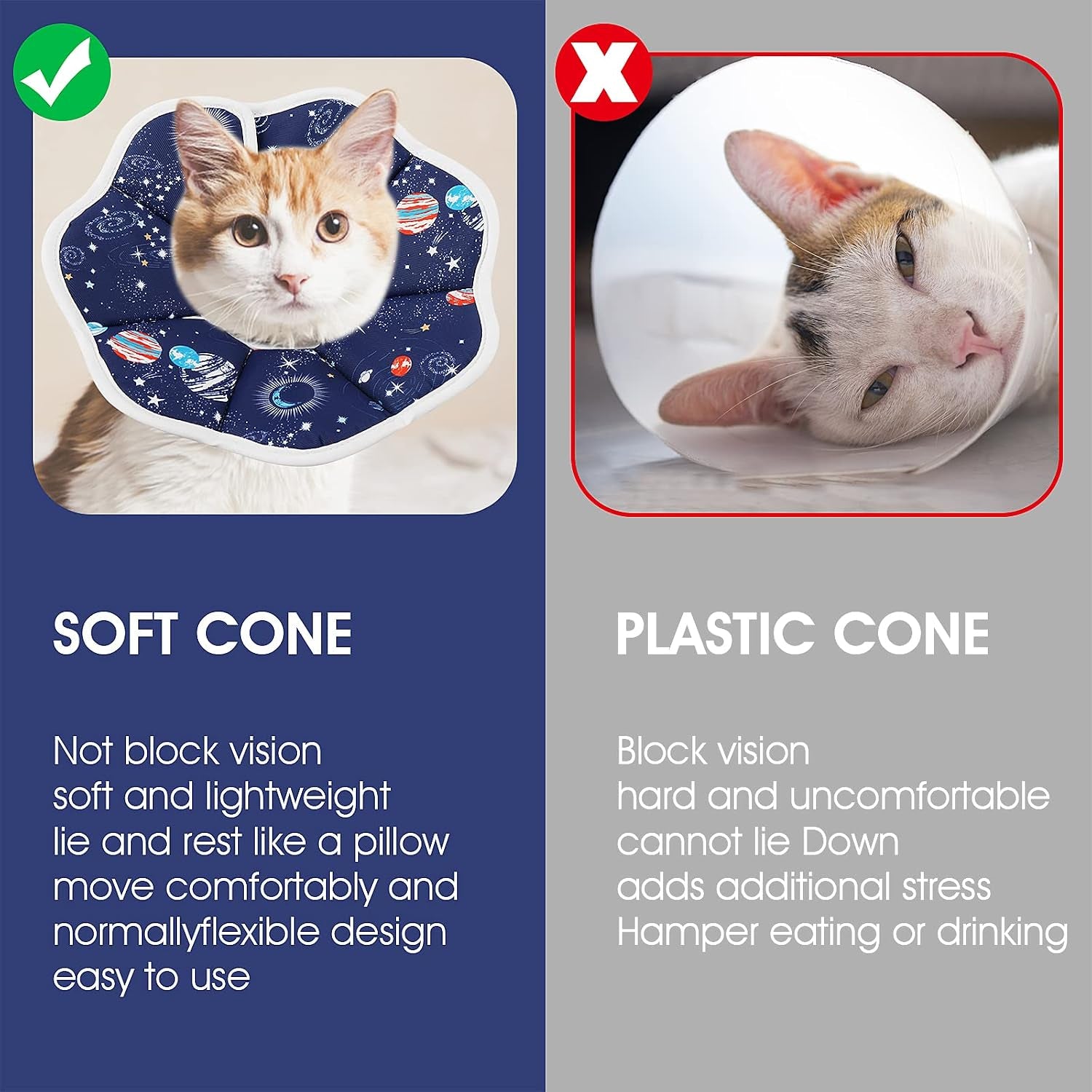 Soft Cat Cone Collar, Protective Cute Small Cat Recovery Collar Adjustable Fasteners Collars for Kittens Cats E-Collars after Surgery Protective Wound Healing, Fit 6.3"-9" Neck Circumference