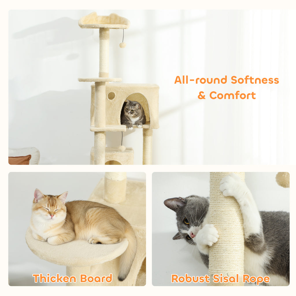 Cat Tree, Large Cat Tower with Sisal Scratching Posts, Cat Houses