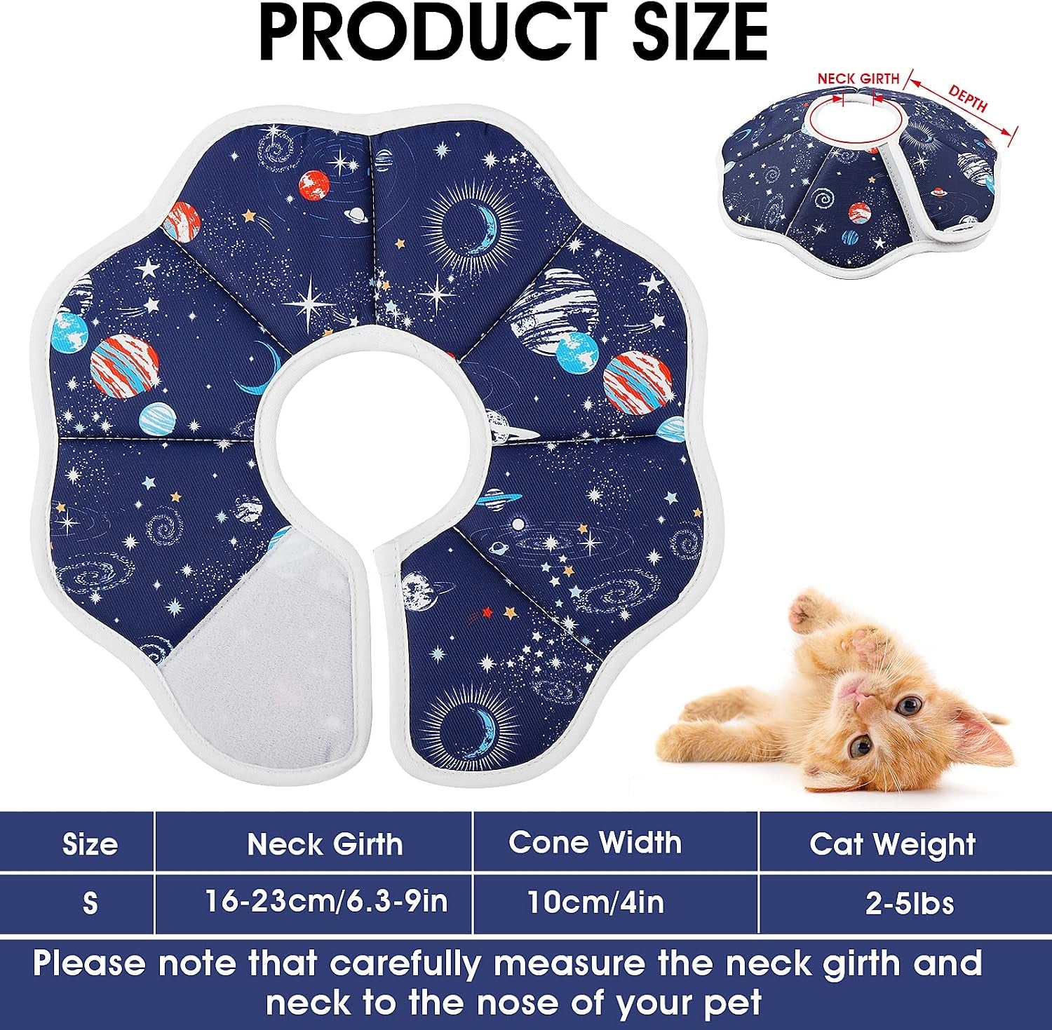 Soft Cat Cone Collar, Protective Cute Small Cat Recovery Collar Adjustable Fasteners Collars for Kittens Cats E-Collars after Surgery Protective Wound Healing, Fit 6.3"-9" Neck Circumference
