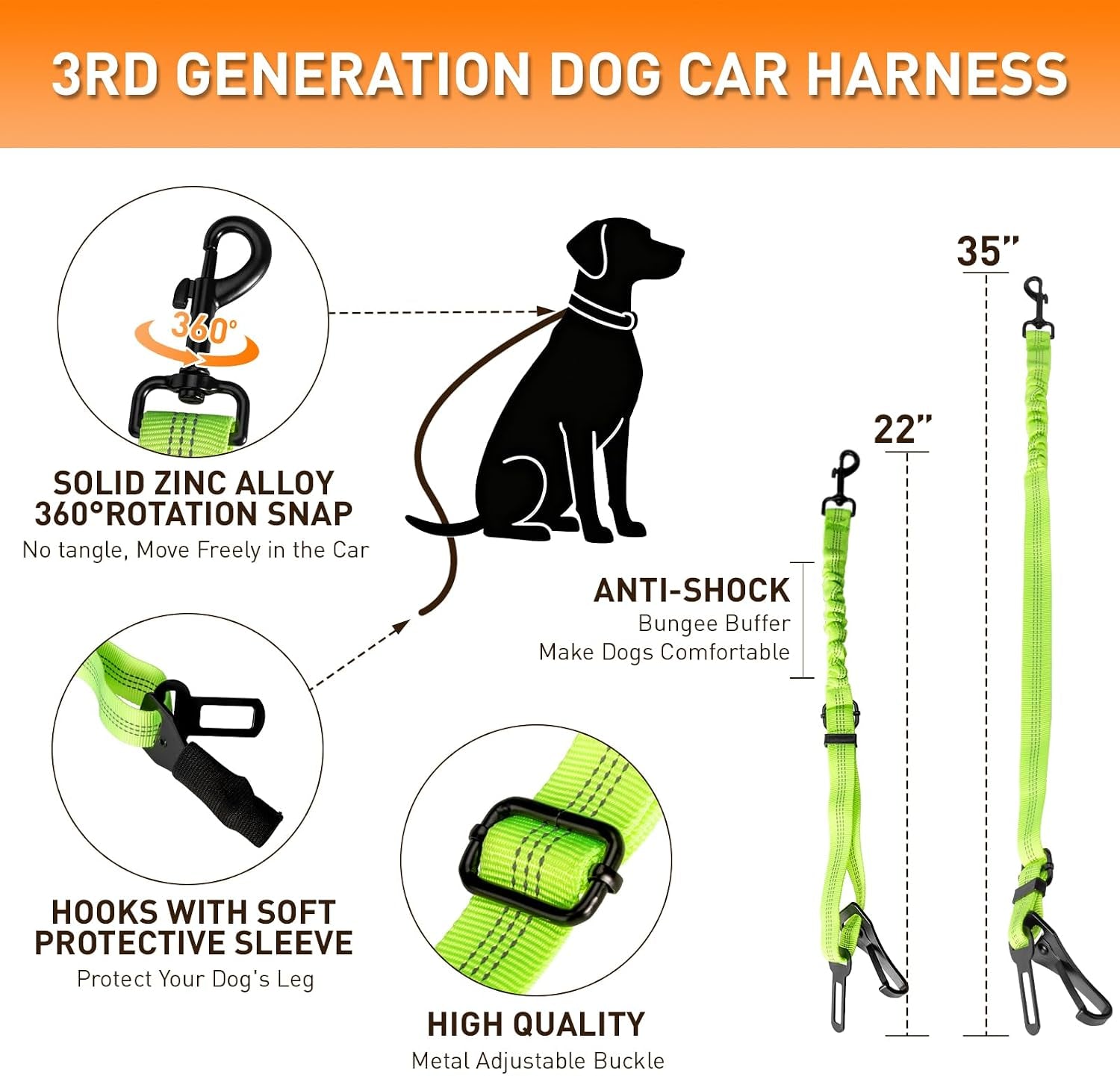 2 Packs Dog Seat Belt for Car,Adjustable 4-In-1 Dog Car Seatbelt Lead with Hook & Buckle,Elastic Bungee Reflective Vehicle Car Headrest Restraint Tether for Small Medium Large Dogs Pet (Green)