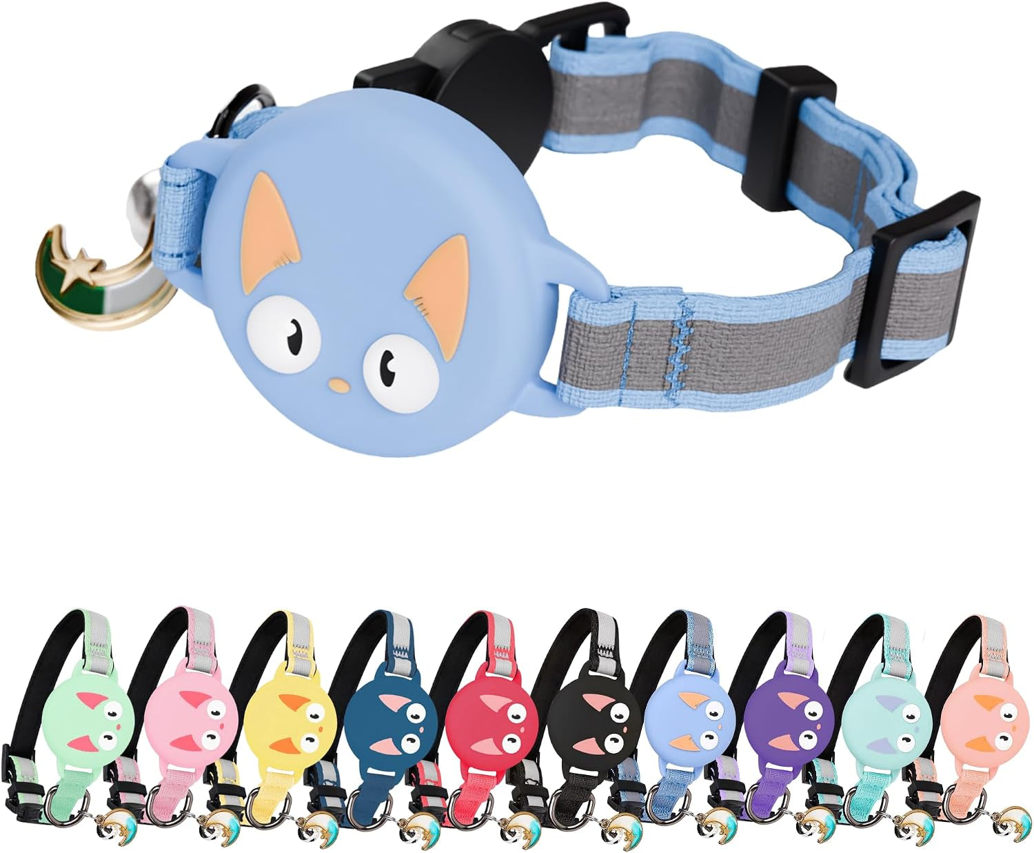 Reflective Airtag Cat Collar with Air Tag Holder and Bell, Quick Release Cat Collar, Compatible with Airtag and Iphone, Safe, Adjustable, and Anti-Choke Apple Airtag Holder for Cats (Blue)