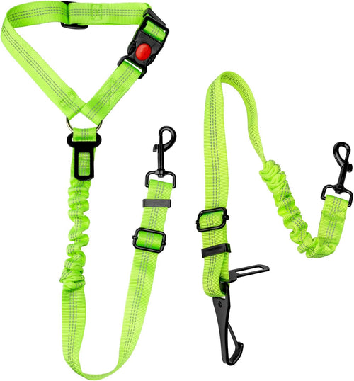 2 Packs Dog Seat Belt for Car,Adjustable 4-In-1 Dog Car Seatbelt Lead with Hook & Buckle,Elastic Bungee Reflective Vehicle Car Headrest Restraint Tether for Small Medium Large Dogs Pet (Green)
