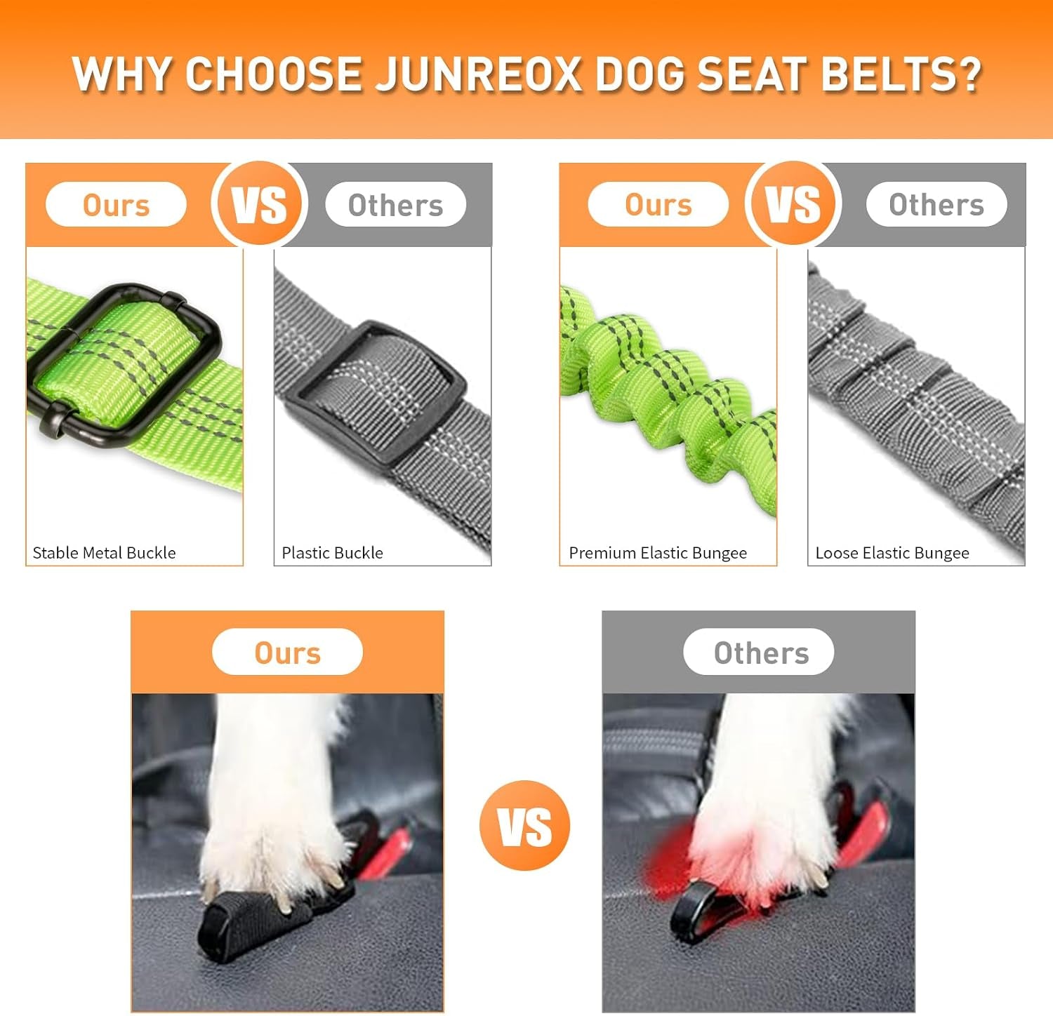 2 Packs Dog Seat Belt for Car,Adjustable 4-In-1 Dog Car Seatbelt Lead with Hook & Buckle,Elastic Bungee Reflective Vehicle Car Headrest Restraint Tether for Small Medium Large Dogs Pet (Green)