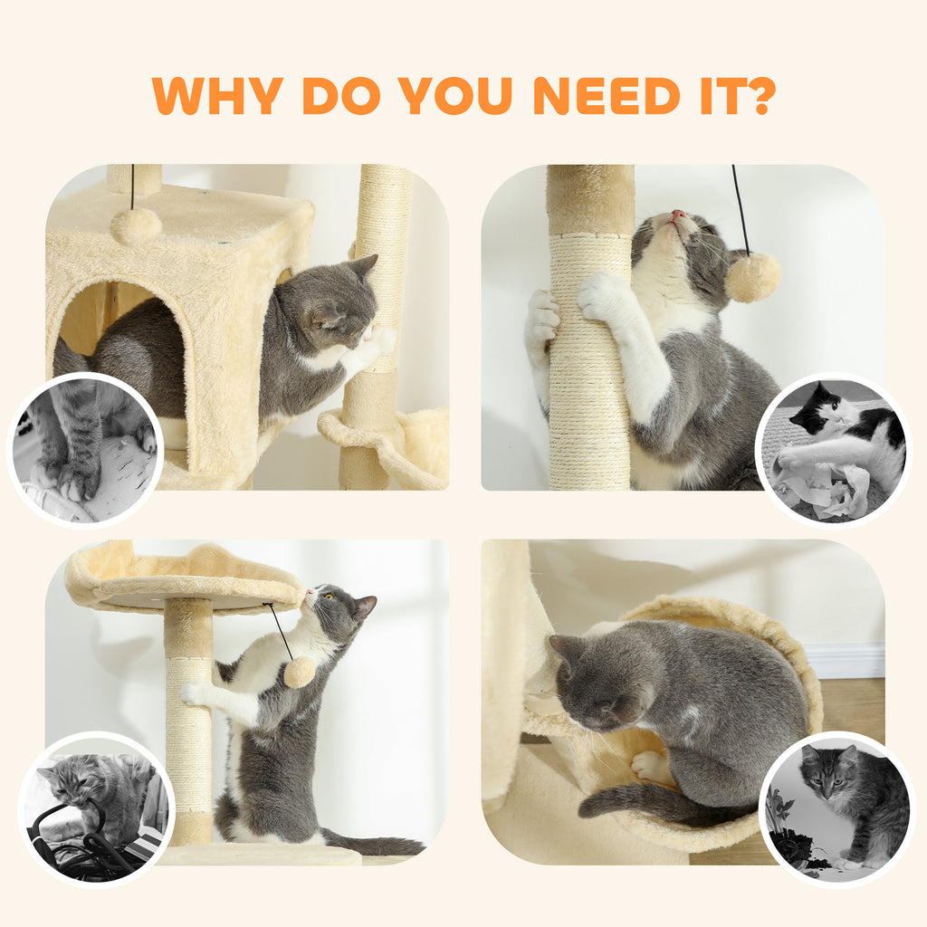 Cat Tree, Large Cat Tower with Sisal Scratching Posts, Cat Houses