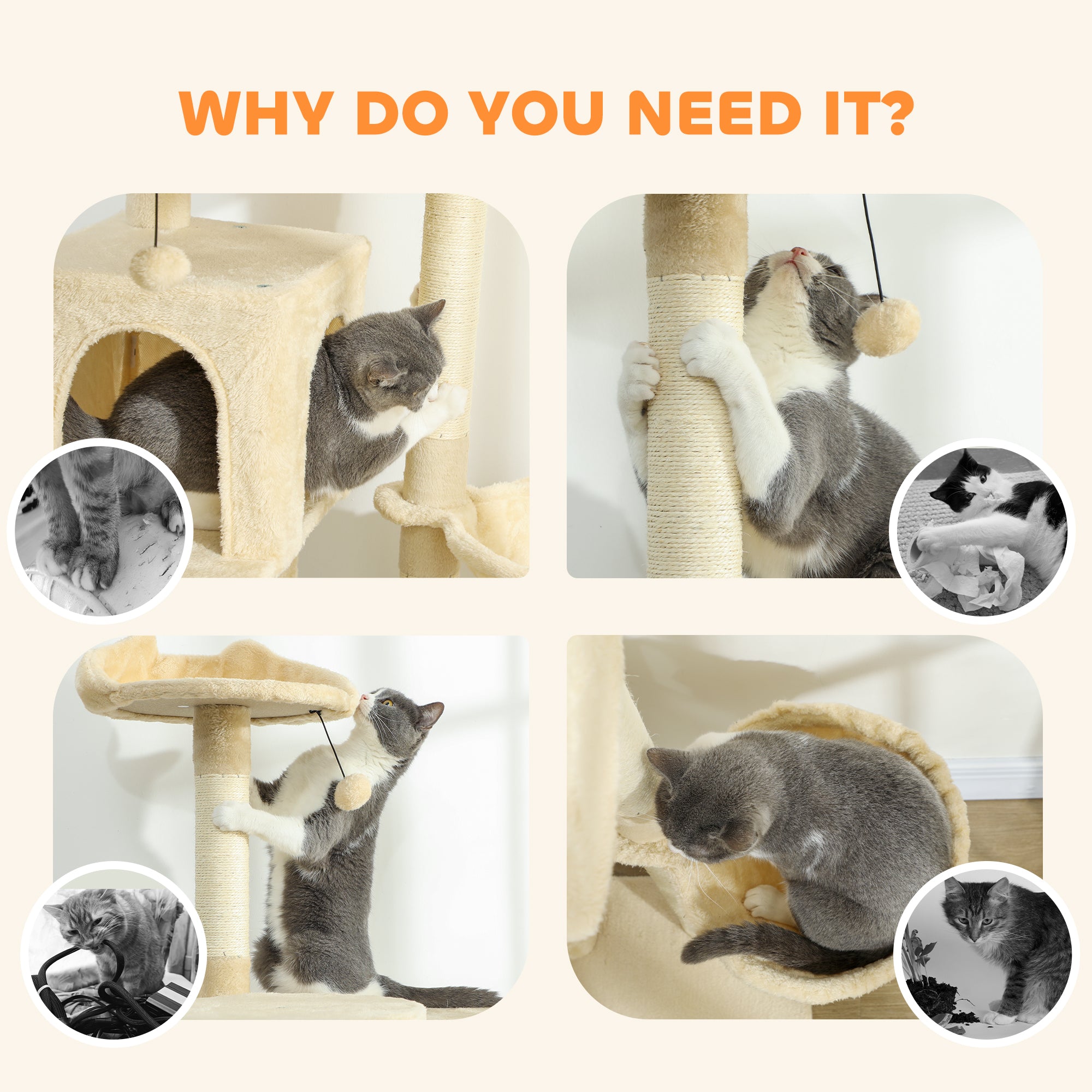 Cat Tree, Large Cat Tower with Sisal Scratching Posts, Cat Houses